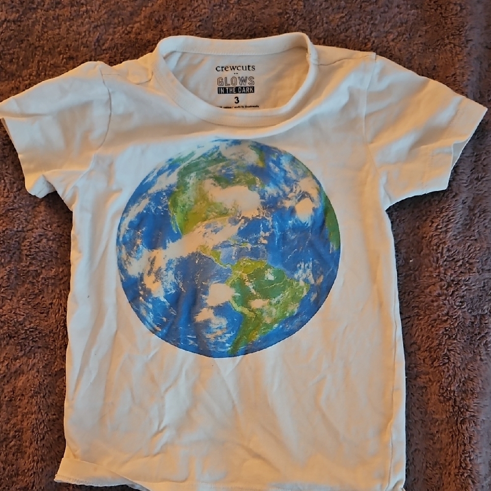 Crewcuts Glow In The Dark White and Blue Globe Print Short Sleeve Tee